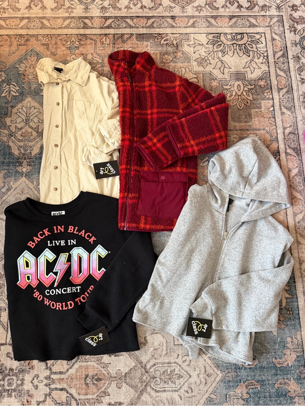 Girls fall/winter sweatshirt zip up bundle- ac/dc crewneck